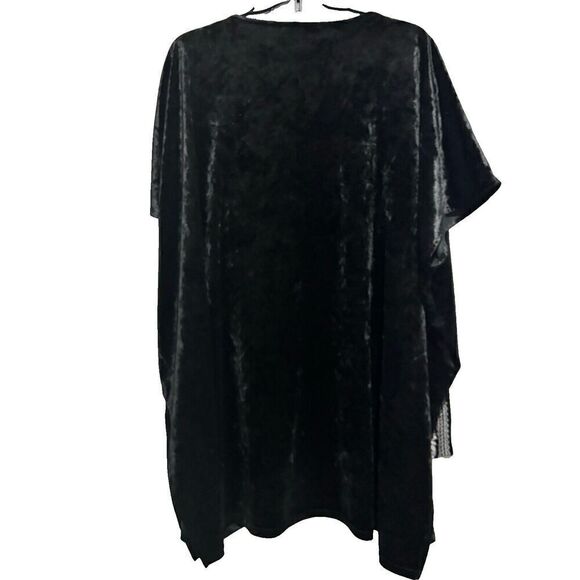 Andree By Unit Womens Velvet Kimono Jacket Small in Black With White Embroidered - Picture 2 of 13